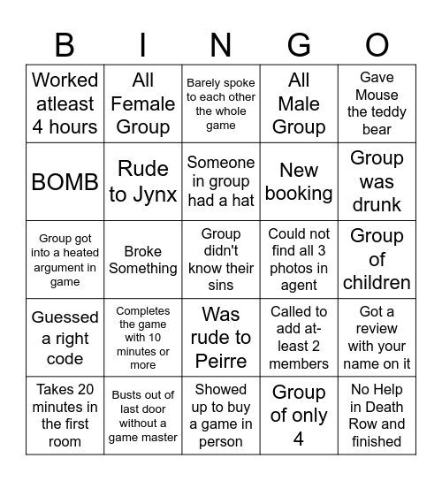 Escape Bingo Card