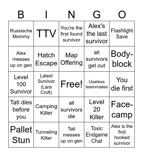 Riekas ganz besonderes DBD Bingo ☻ Bingo Card