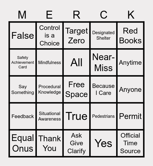 SAFE BY CHOICE BINGO ROUND #1 Bingo Card