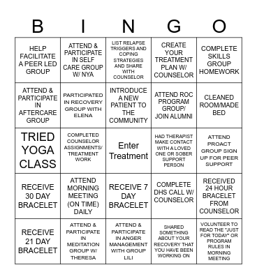 Treatment Bingo Card