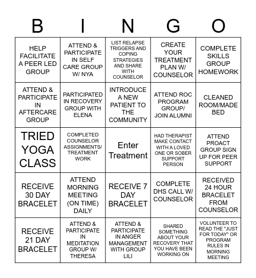 Treatment Bingo Card