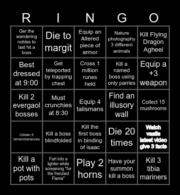 Elden Ring Bingo Card