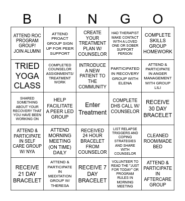 Treatment Bingo Card