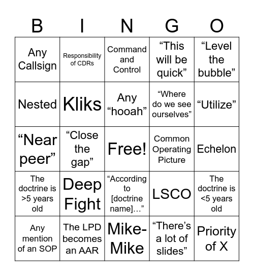 LPD Bingo Card