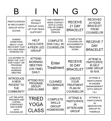 Treatment Bingo Card