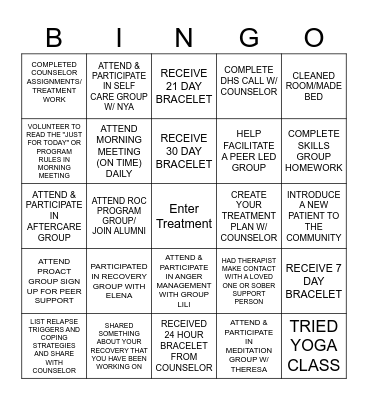 Treatment Bingo Card