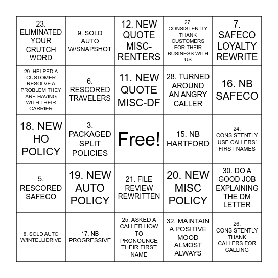 Brown & Brown VA Service Bingo Card