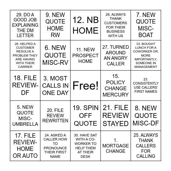 Brown & Brown VA Service Bingo Card