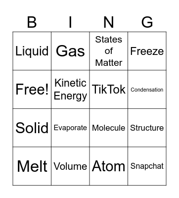 States of Matter Bingo Card