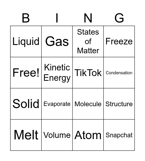 States Of Matter Bingo Card