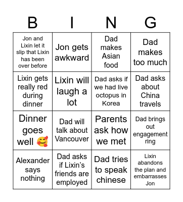 meeting the parents 😵‍💫 Bingo Card