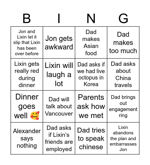 meeting the parents 😵‍💫 Bingo Card