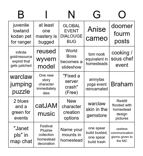 Expac Bingo (JW) Bingo Card