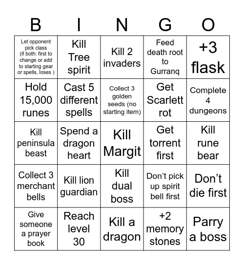 Elden Ring Bingo Card