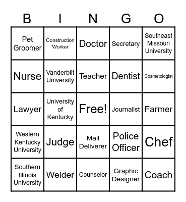 College and Career BINGO Card
