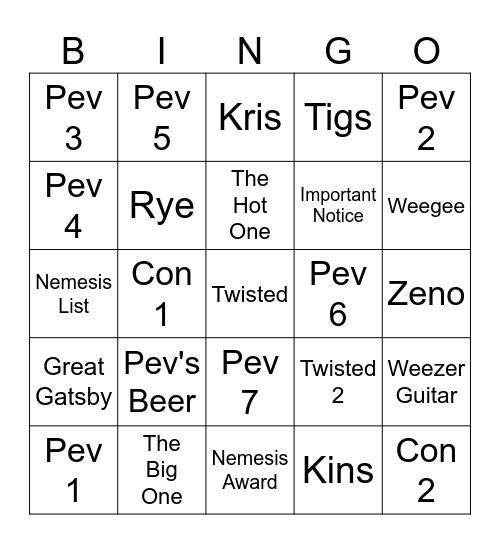 RadNerds Lethal Bingo Card