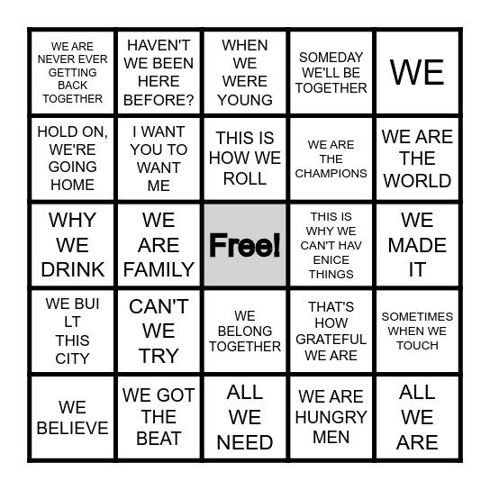 WE Bingo Card