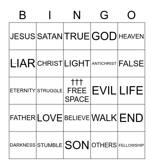 Walk Free of Sin Bingo Card