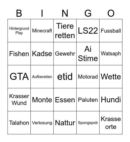 Untitled Bingo Card