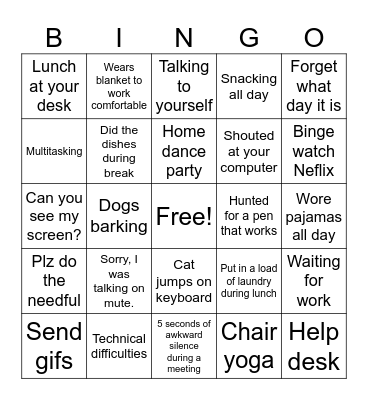 Work from Home Bingo Card