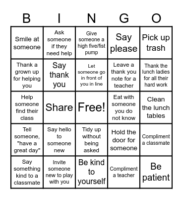 Acts of Kindness Bingo Card