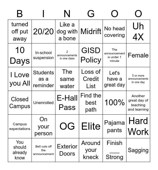 Untitled Bingo Card