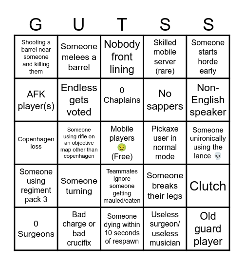 Guts & Blackpowder Bingo for mobile servers Bingo Card