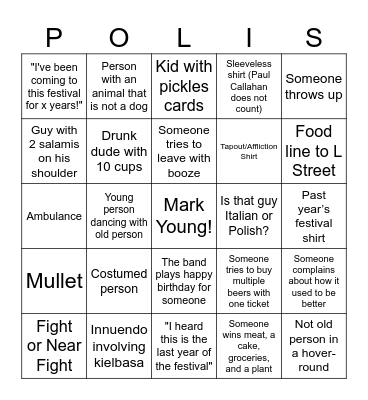 2024 Festival Bingo Card