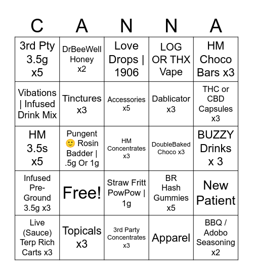 Beastie Weekly BINGO Card