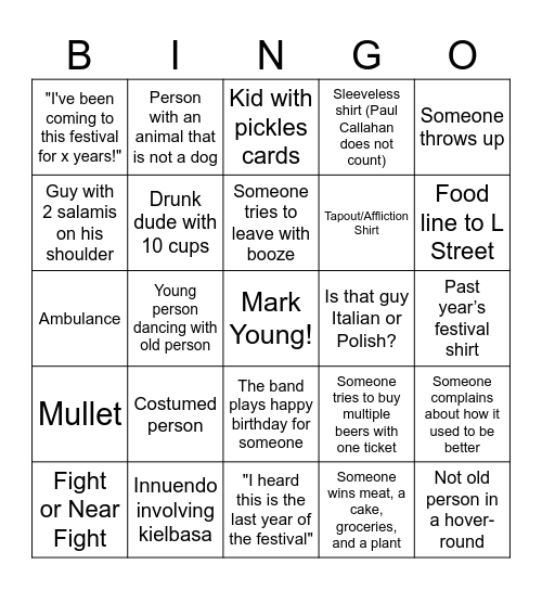 2024 Festival Bingo Card