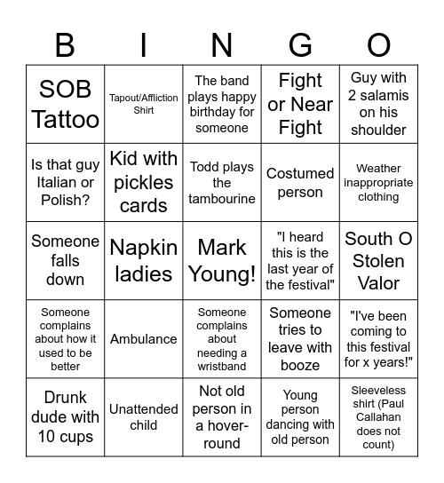 2024 Festival Bingo Card