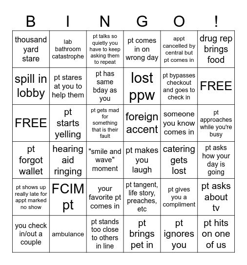 C'mon Bingo Card