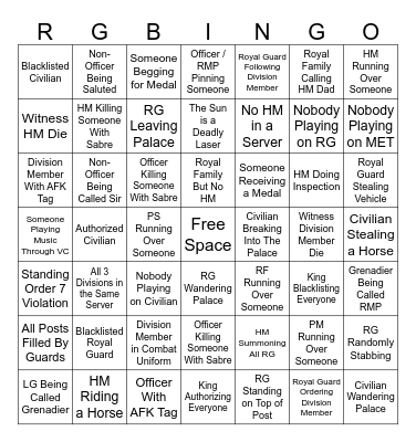 Royal Guard Bingo Card