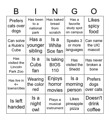 Introduce yourself to someone who: Bingo Card