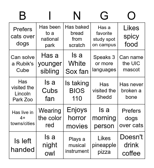 Introduce yourself to someone who: Bingo Card