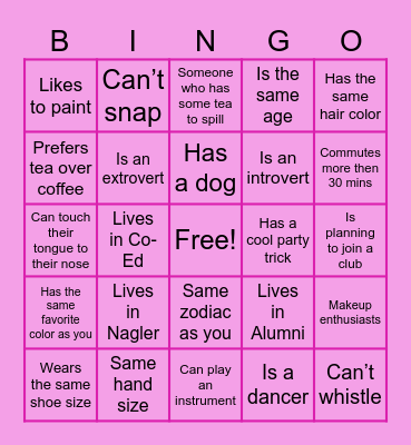 NEW STUDENT Bingo Card