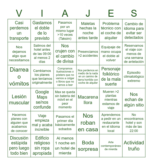 Bingo Viajes Bingo Card