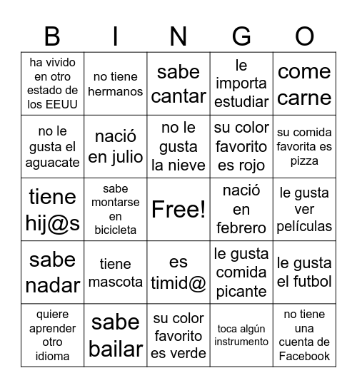 Encuentra a alguien que... Bingo Card