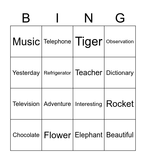 Word Stress Bingo Card