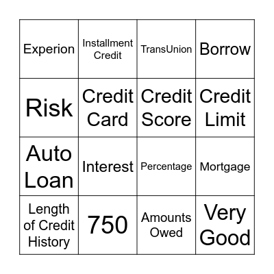 CREDIT BINGO Card