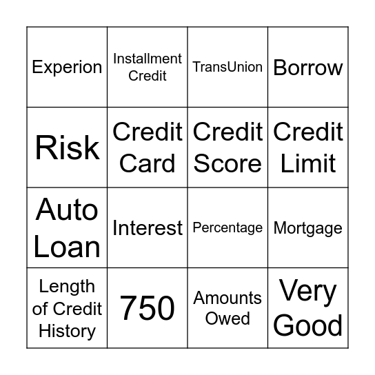 CREDIT BINGO Card