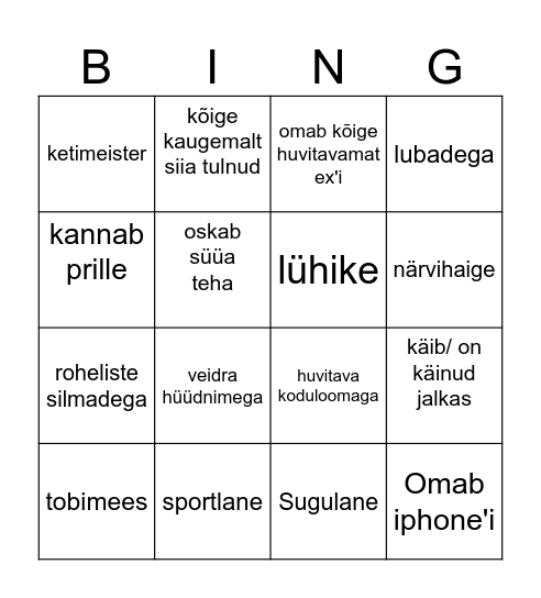 Hanna 18. sünnipäev Bingo Card