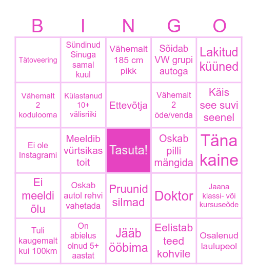 Leia külaline! Bingo Card