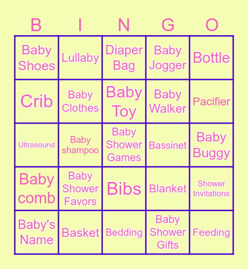 Riya's Baby Shower Bingo Card