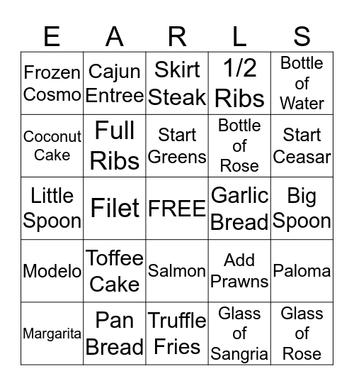 Earls Bingo Card