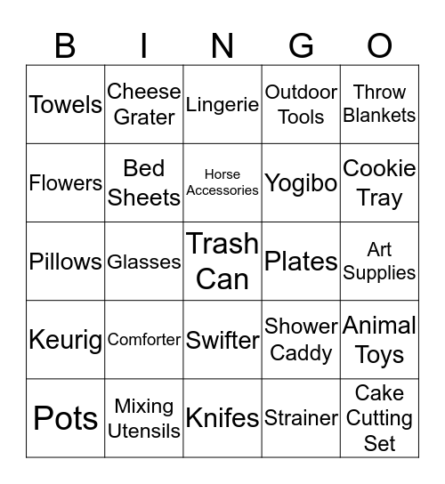 Tori's Bridal Shower Bingo Card