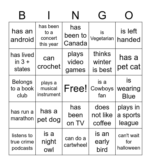 Find Someone Who.... Bingo Card