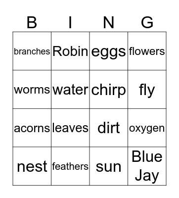Birds and Trees Bingo Card