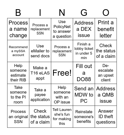 LOBBY DAY BINGO Card