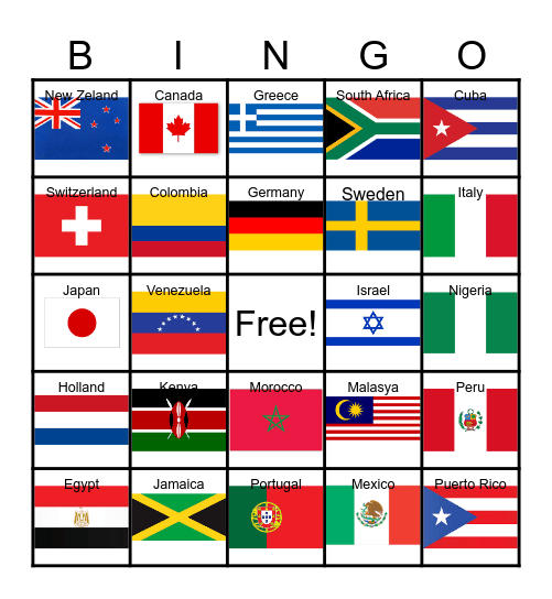 FLAGS FROM AROUND THE WORLD Bingo Card